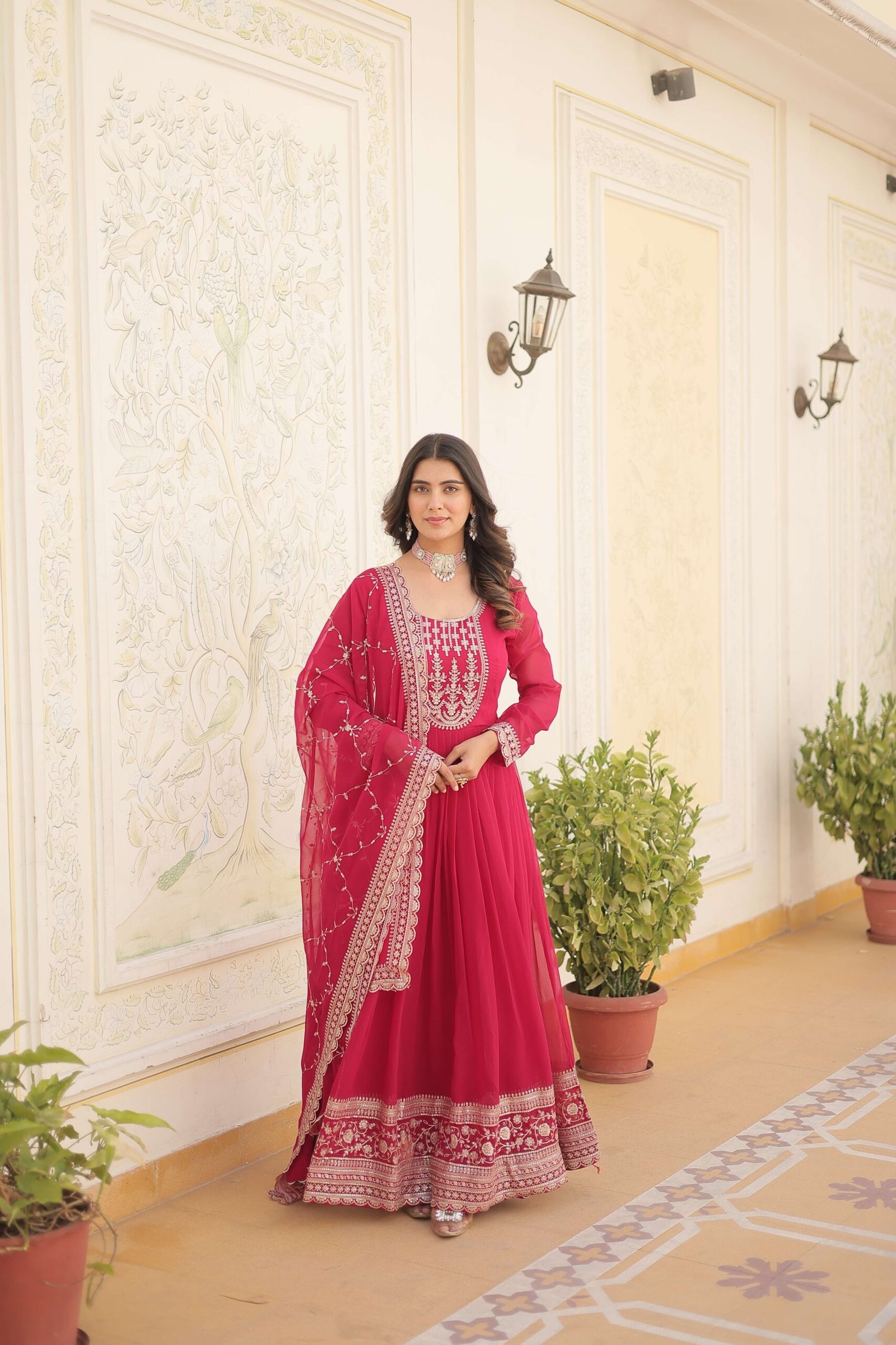 Pink Faux Blooming Sequins Embroidered Gown with Matching Dupatta ? Festive & Party Wear 2024 - Image 4