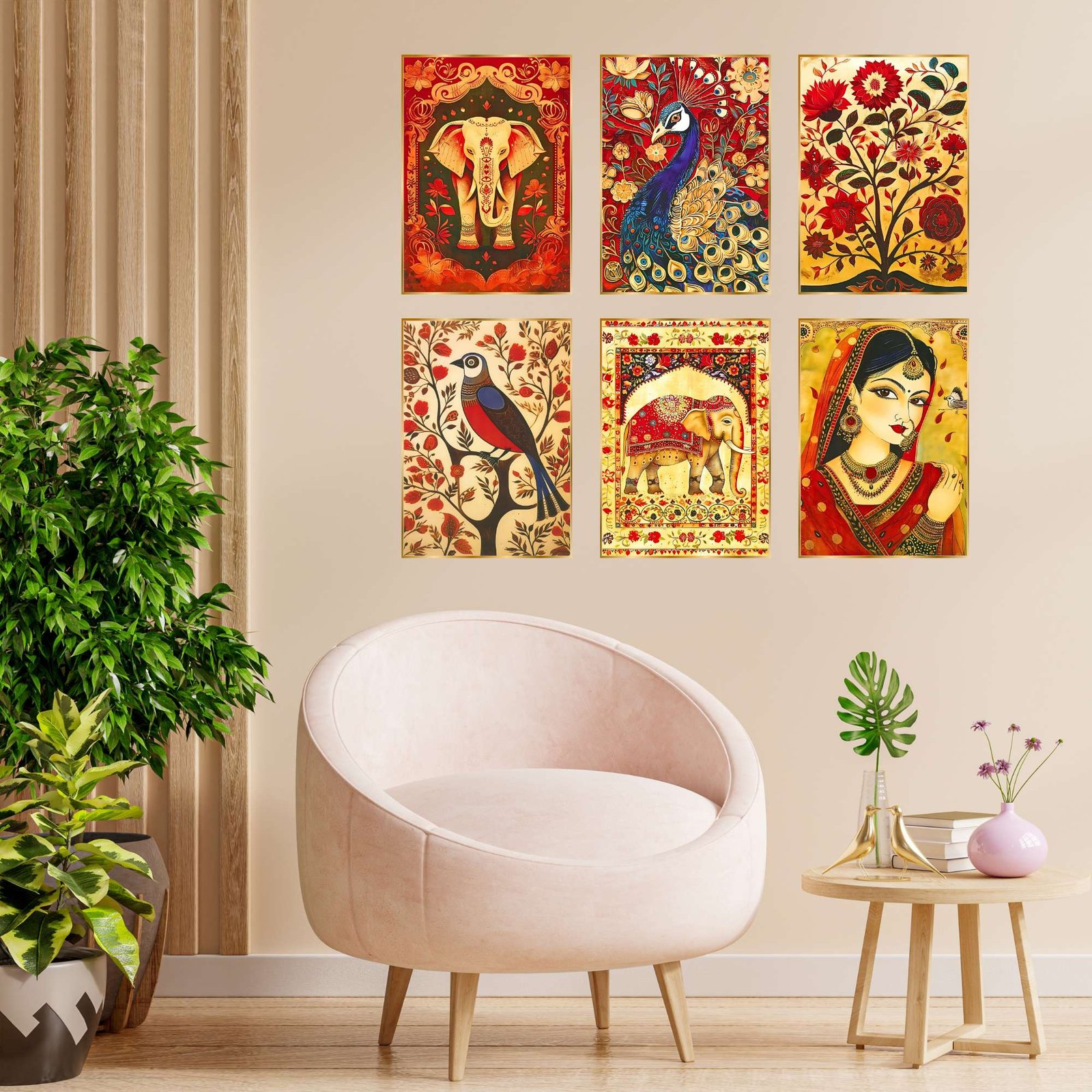 Set of Six Wall Paintings for Wall Dacoration Golden Framed Wall Paintings for Living Room & Bedroom Wall Art for Home Decoration & Office Wall Décor (13x10 inch CH-GD6-8)
