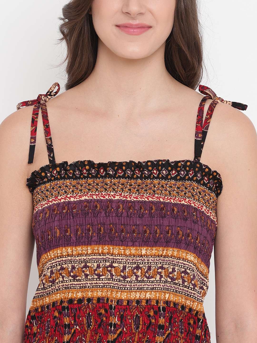 Women's Rayon Printed Casual Summer Style Tie Shoulder Straps Free Size Tank Top ( Multi8) - Image 4