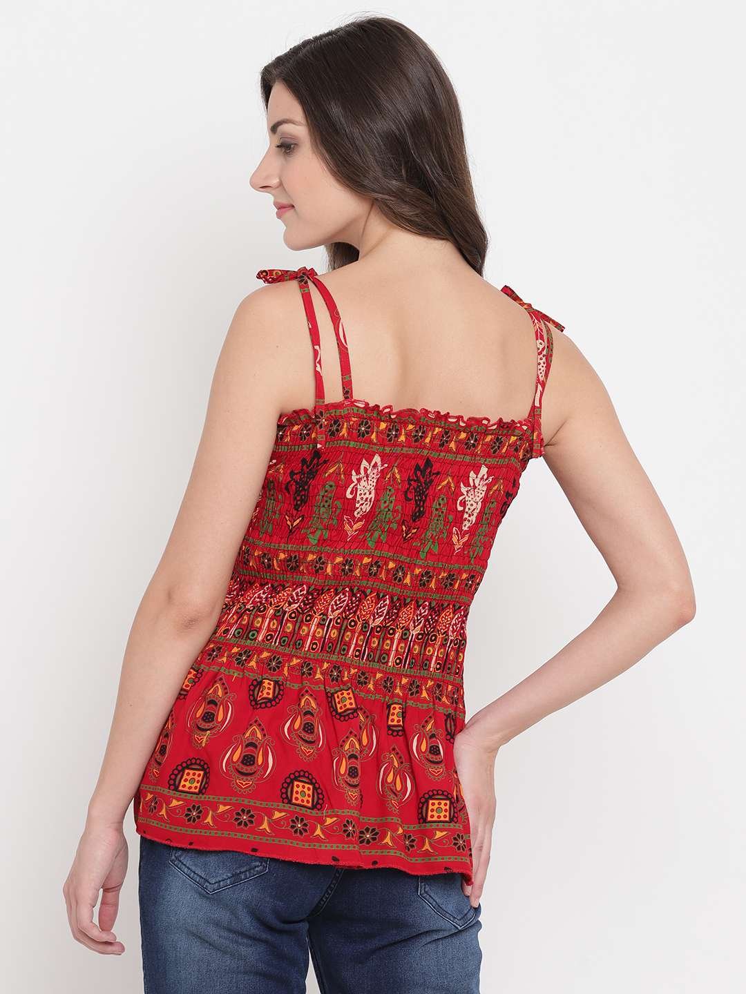 Women's Rayon Printed Casual Summer Style Tie Shoulder Straps Free Size Tank Top ( Multi7) - Image 2