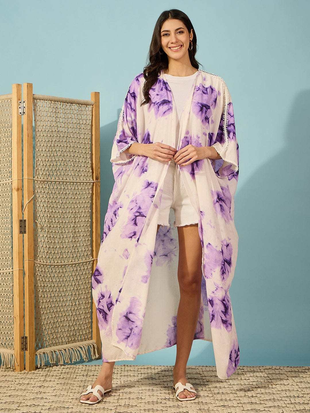 Women's Cotton Tie Dye Print Full Length Kaftan Drees Beach Cover Up, Spring Casual Wear ( Brown ) - Image 2