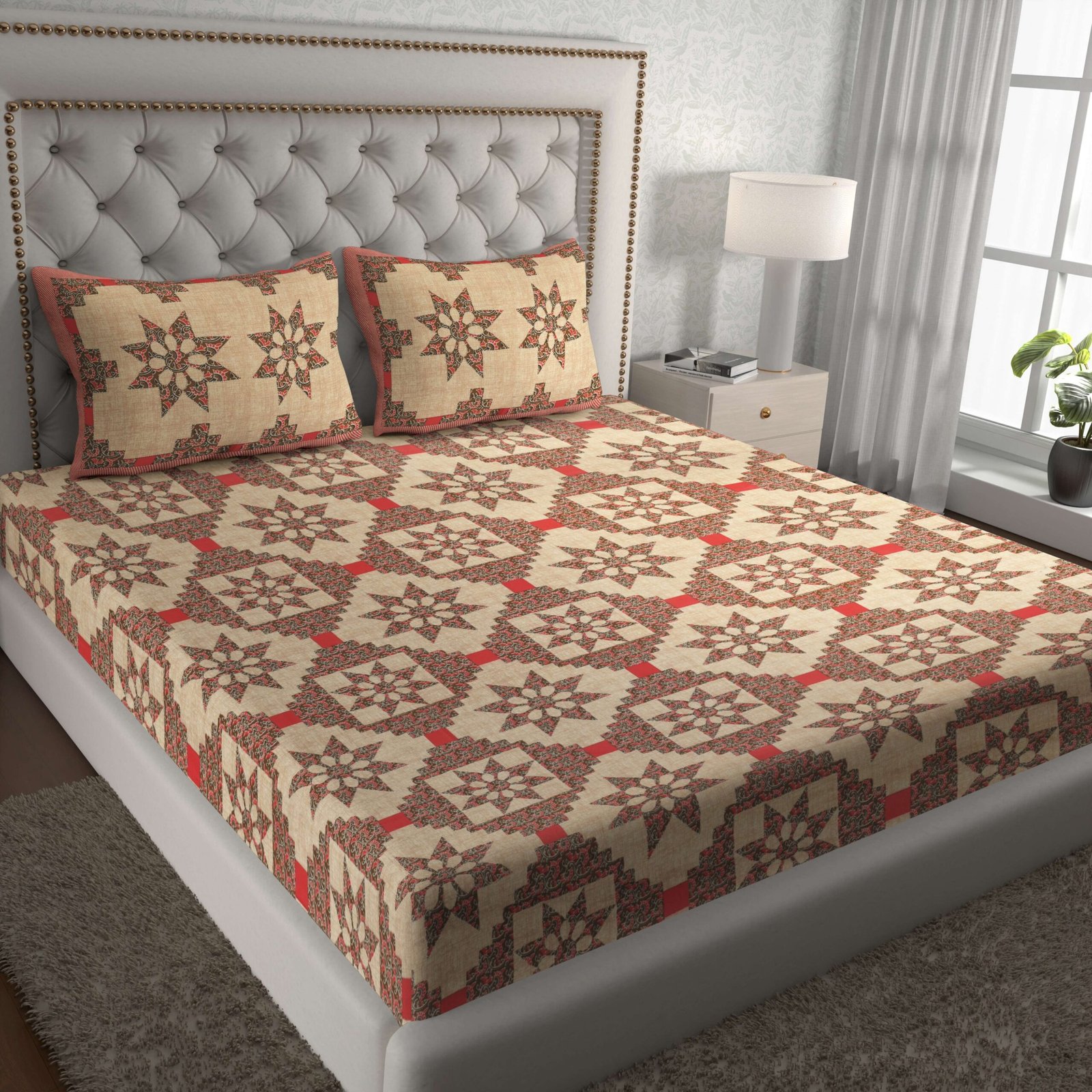 Rajasthani Traditionally Printed Cotton Doublebed Bedsheet With Pack of 2 Pillow Covers - Image 2