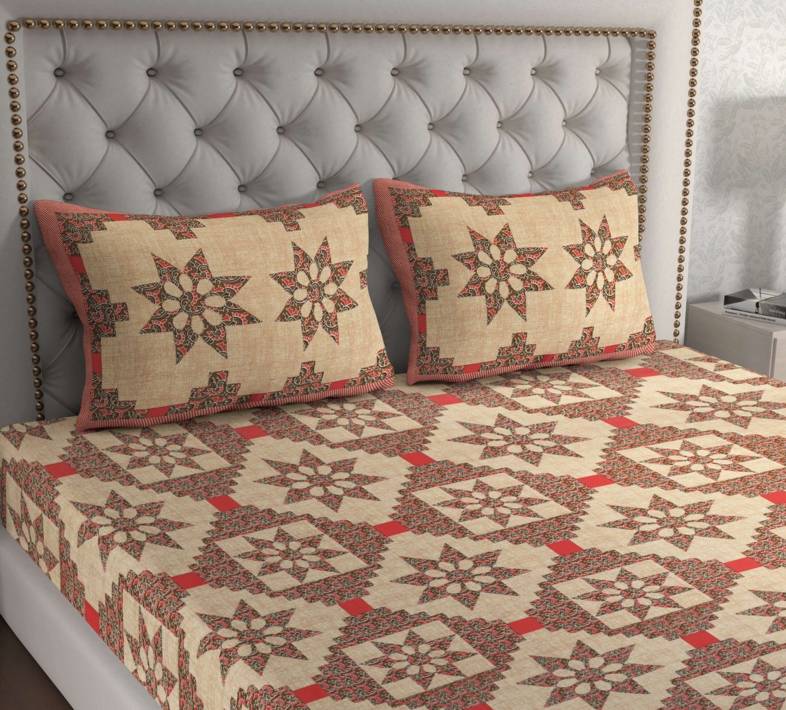 Rajasthani Traditionally Printed Cotton Doublebed Bedsheet With Pack of 2 Pillow Covers - Image 3