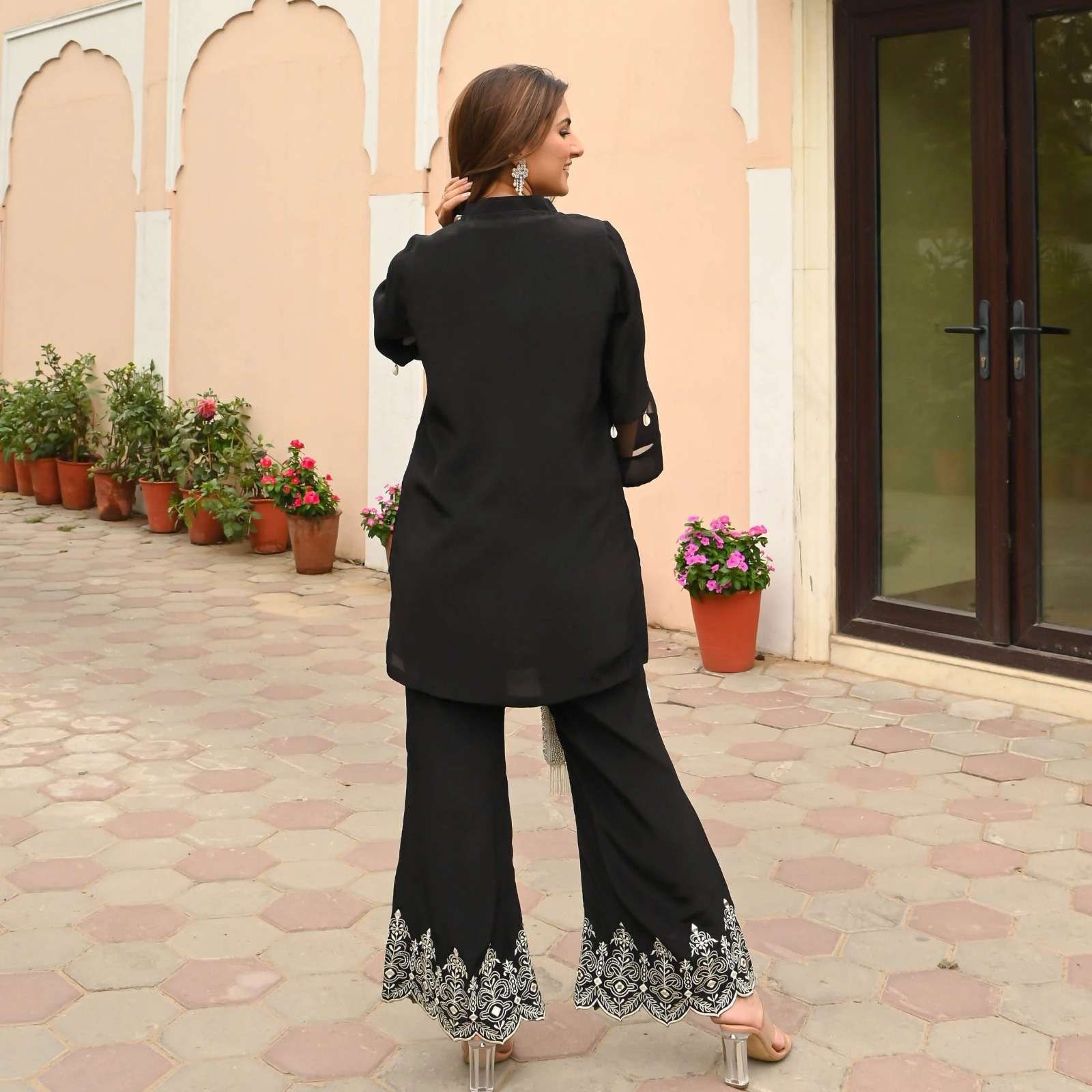 Women's Cotton Embroidered Co-Ord Set Elegant Summer Two-Piece Outfit ( Black) - Image 2