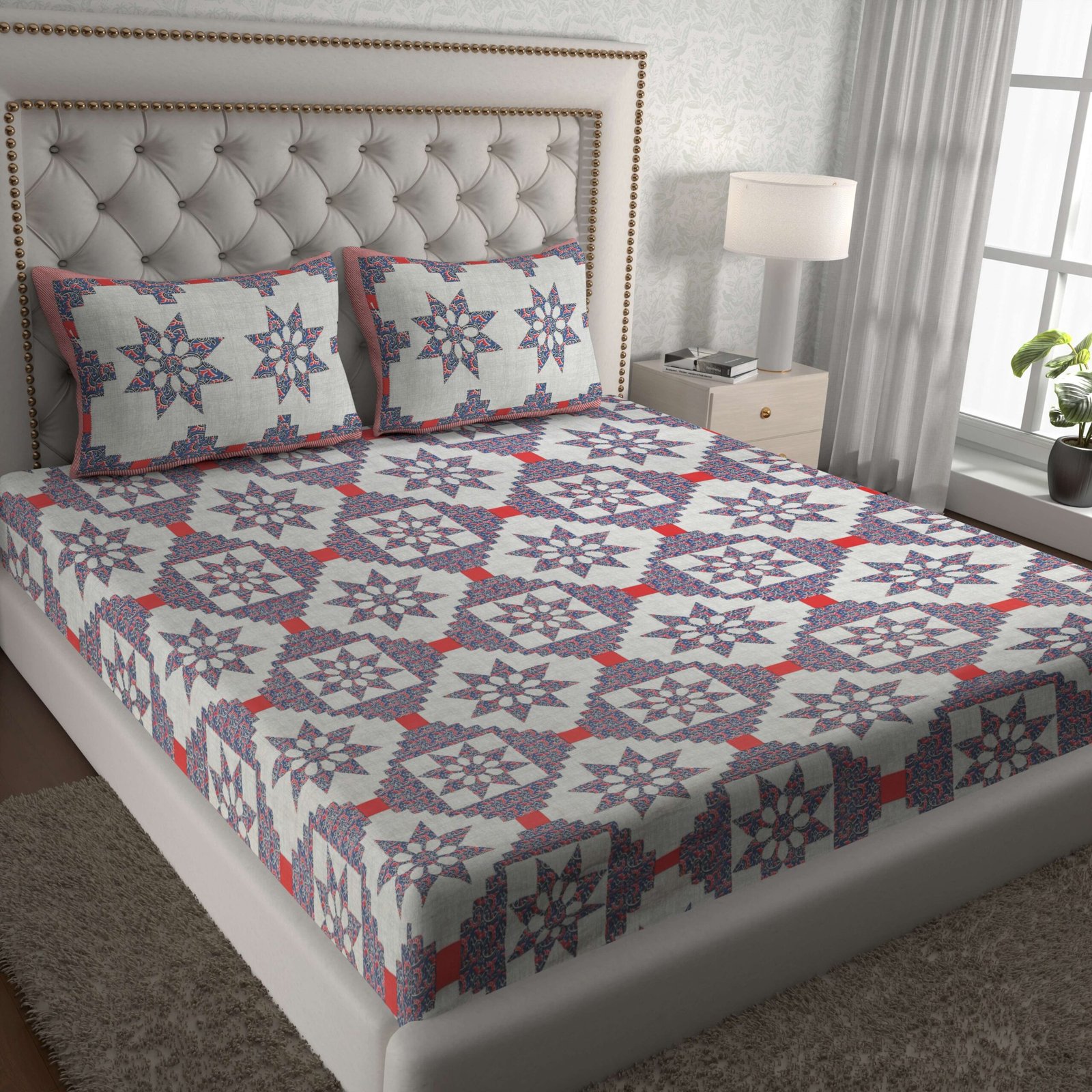 Rajasthani Traditionally Printed Cotton Doublebed Bedsheet With Pack of 2 Pillow Covers - Image 2
