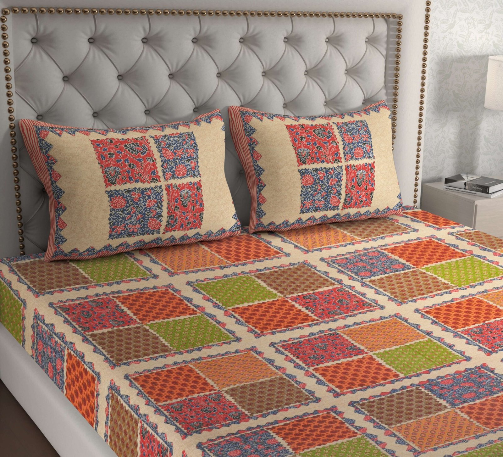 Rajasthani Traditionally Printed Cotton Doublebed Bedsheet With Pack of 2 Pillow Covers - Image 3
